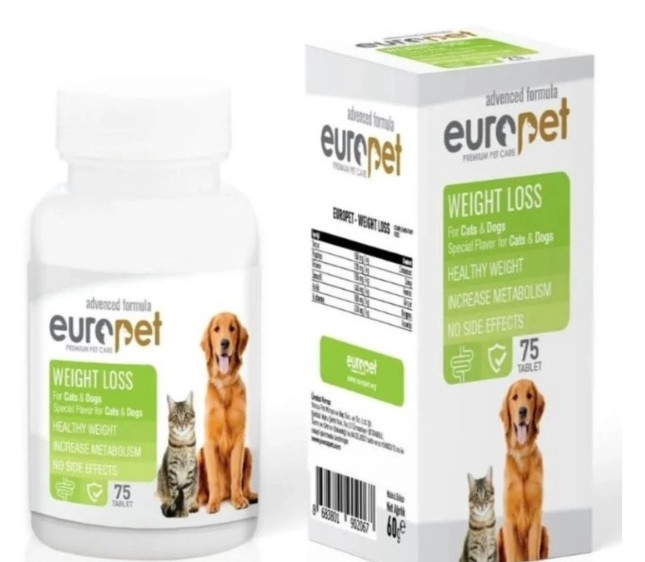قرص مکمل کاهش وزن یوروپت سگ و گربه | بسته ۷۵ عددی | پتشاپ هایپت شیراز
