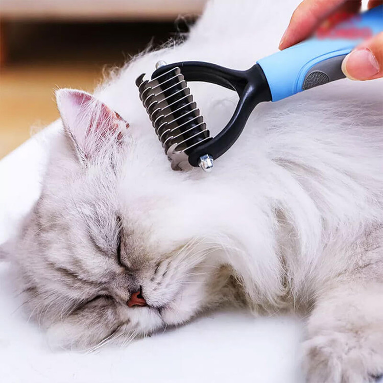 سگ یا گربه در حال برس شدن با برس گرهبازکن دوطرفه | ارسال سریع شیراز هایپت شیراز