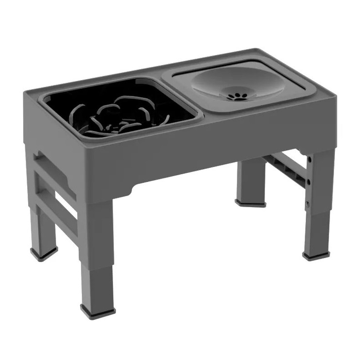 ظرف آب و غذای پایهدار دو قلو | مشکی با ظرف استیل | قابل تنظیم در ۴ ارتفاع | پتشاپ هایپت شیراز