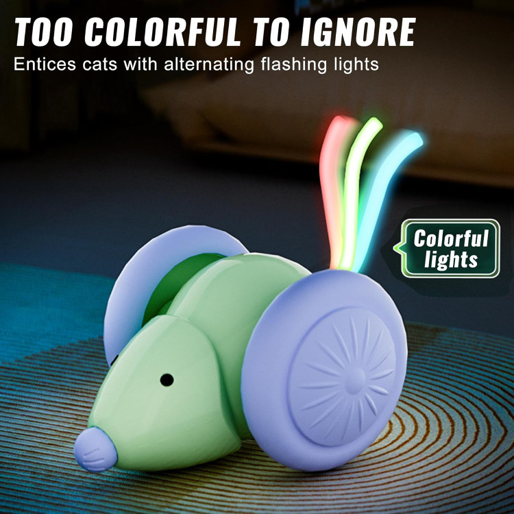 موش هوشمند شارژی مخصوص سگ و گربه | حرکت شبیهسازیشده و دم نورانی | رنگ رندوم | پتشاپ HiPet شیراز