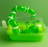 رنگ سبز قفس همستر و خوکچه هندی مدل شهر بازی با تونل شفاف و چرخ بیصدا در پتشاپ هایپت شیراز