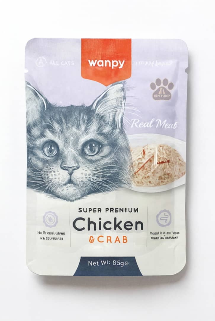 پوچ نچرال گربه Wanpy – ۸۵ گرمی – گوشت خالص – پت‌شاپ هایپت