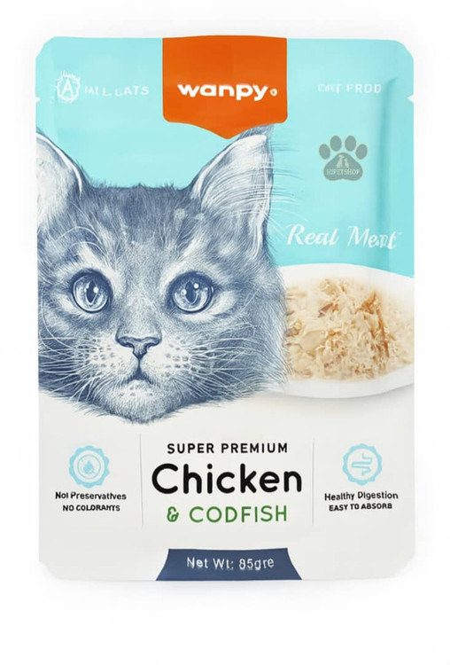 خرید پوچ نچرال گربه Wanpy | گوشت خالص و هضم آسان – طعم مرغ و ماهی