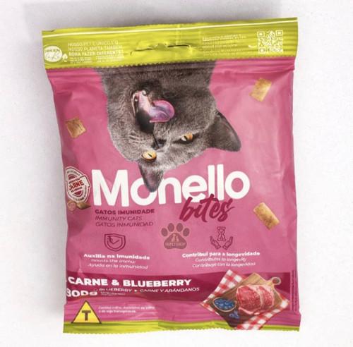 تشویقی اسنکی گربه مونلو طعم گوشت و بلوبری ۸۰ گرمی پتشاپ هایپت