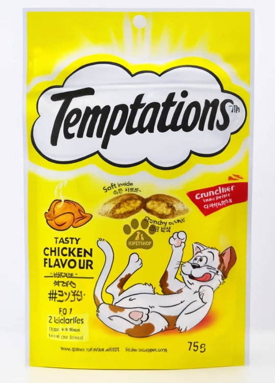 تشویقی گربه تمپتیشنز طعم مرغ ۷۵ گرمی کالری پایین پتشاپ هایپت