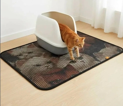 مت طرحدار ظرف خاک گربه تادو سایز ۹۰ در ۷۰ | پادری بزرگ ضد ریختن شن | طرحهای جذاب رندوم | پتشاپ هایپت