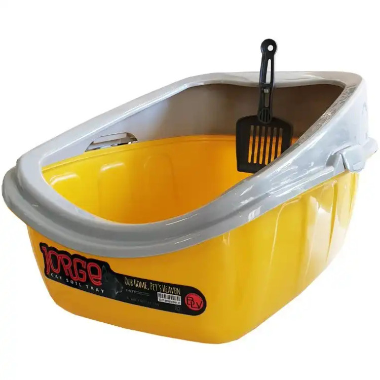 باکس خاک گربه لبه دار جورج همراه با بیلچه | سینی خاک گربه با دیواره بلند | جلوگیری از ریختن خاک