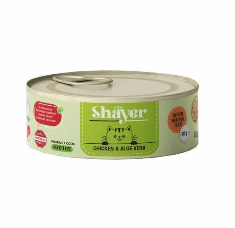 کنسرو بچه گربه شایر کیتن ۹۰ گرمی با فیله مرغ و آلوئه ورا | غذای تر مخصوص بچه گربه | فیله مرغ در ژله | پتشاپ هایپت