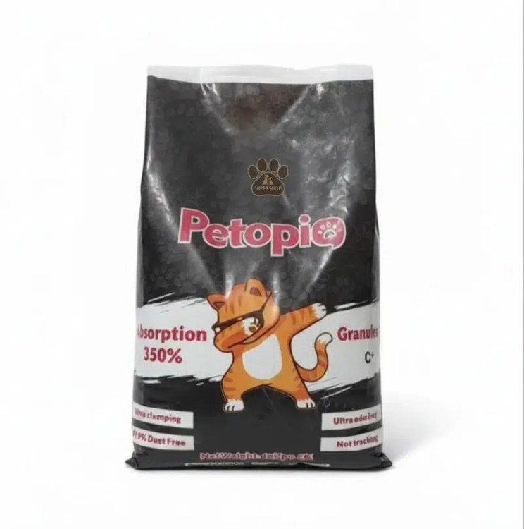 خاک گربه پتوپیا گرانول کربندار ۱۰ کیلویی با قئی ترین جذب بوی و گرد و خاک بسیار کم