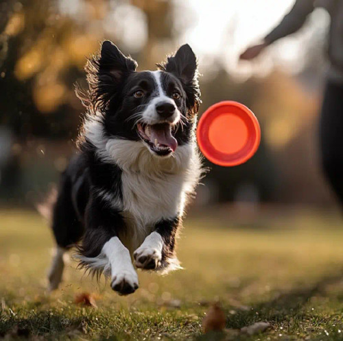 سگ در حال بازی با فریزبی فومی سگ مدل Dog-O-Soar سبز فسفری
